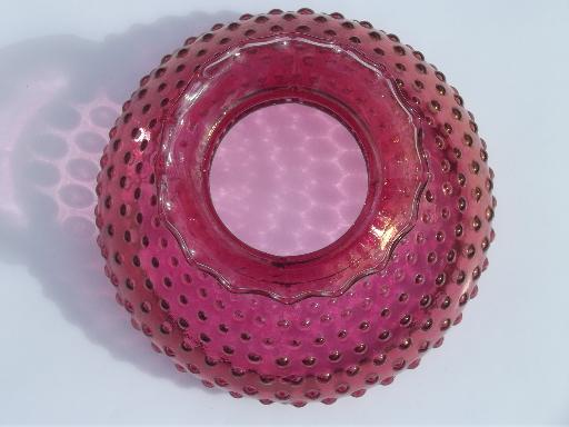 photo of cranberry rose pink stained glass hobnail shade for vintage student lamp #2