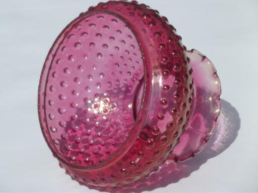 photo of cranberry rose pink stained glass hobnail shade for vintage student lamp #3