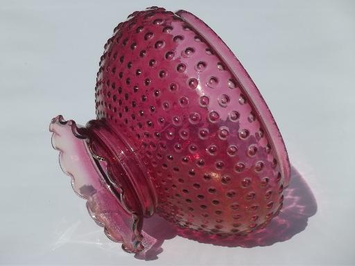 photo of cranberry rose pink stained glass hobnail shade for vintage student lamp #4
