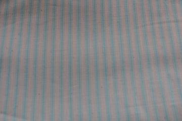 catalog photo of cream & aqua ticking stripe poly cotton fabric, farmhouse country primitive vintage style