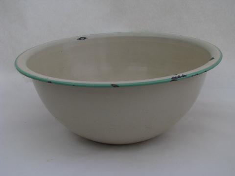 photo of cream / jadite green vintage enamelware turkey roaster, pan & bowl #4