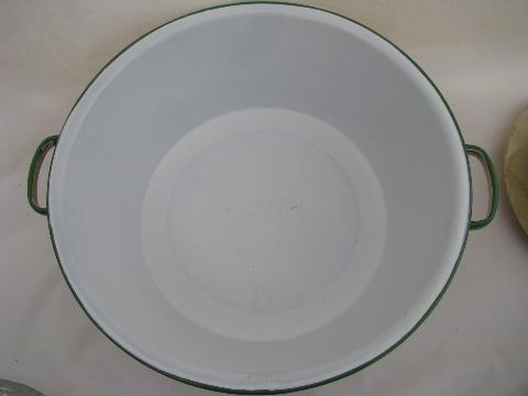 photo of cream / jadite green vintage enamelware turkey roaster, pan & bowl #8