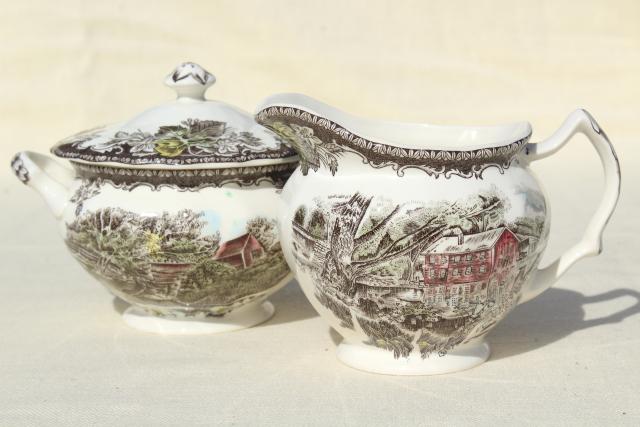 photo of cream pitcher & sugar bowl set, vintage Johnson Bros Friendly Village china #1