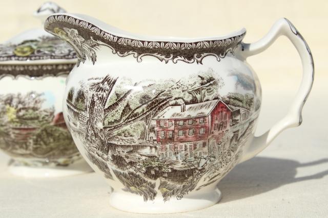 photo of cream pitcher & sugar bowl set, vintage Johnson Bros Friendly Village china #2