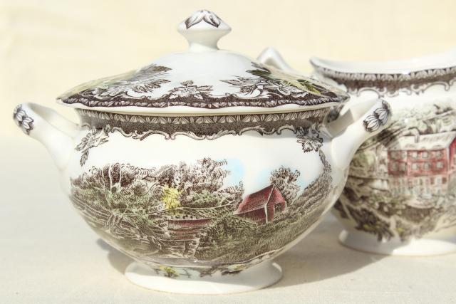 photo of cream pitcher & sugar bowl set, vintage Johnson Bros Friendly Village china #4