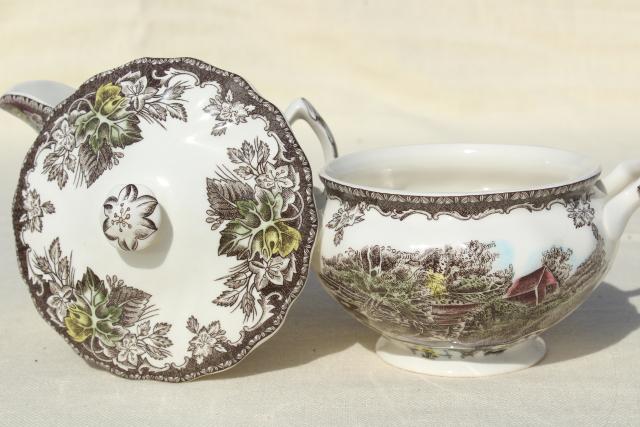 photo of cream pitcher & sugar bowl set, vintage Johnson Bros Friendly Village china #5