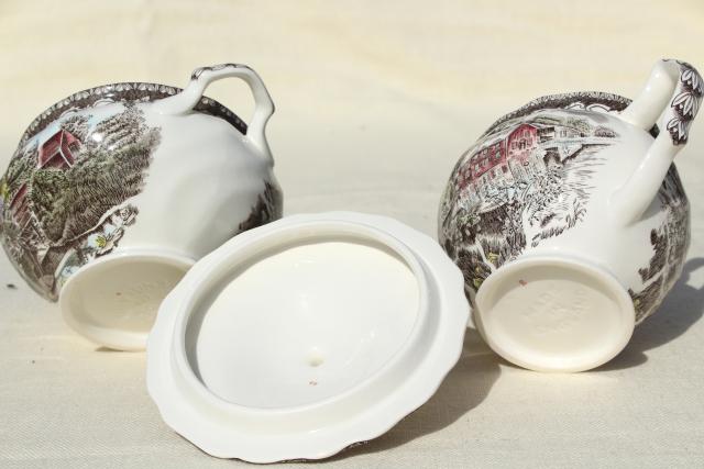 photo of cream pitcher & sugar bowl set, vintage Johnson Bros Friendly Village china #6