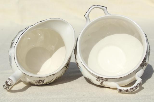 photo of cream pitcher & sugar bowl set, vintage Johnson Bros Friendly Village china #7