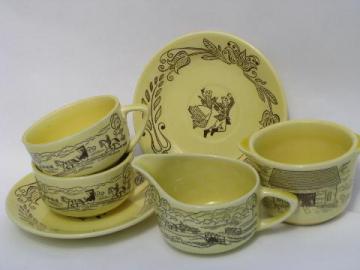 catalog photo of cream & sugar, cups & saucers vintage Bucks County folk art pattern Royal china