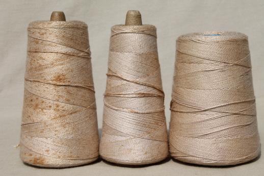photo of creamy white antique colors primitive grubby old spools of vintage cotton cord thread #2