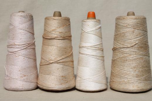 photo of creamy white antique colors primitive grubby old spools of vintage cotton cord thread #3
