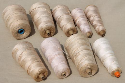photo of creamy white antique colors primitive grubby old spools of vintage cotton cord thread #5