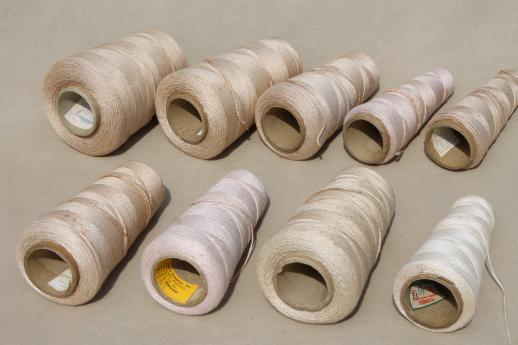 photo of creamy white antique colors primitive grubby old spools of vintage cotton cord thread #6