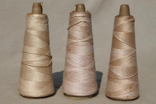 photo of creamy white antique colors primitive grubby old spools of vintage cotton cord thread #3