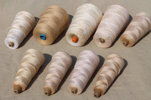 photo of creamy white antique colors primitive grubby old spools of vintage cotton cord thread #5