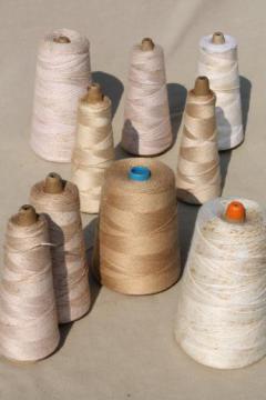catalog photo of creamy white antique colors primitive grubby old spools of vintage cotton cord thread
