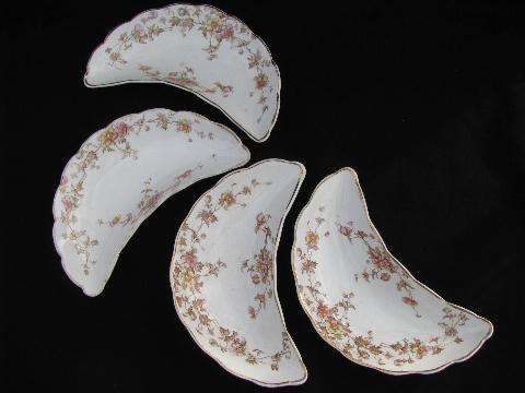 photo of crescent salad plates, antique English transferware china Staffordshire semi-porcelain #1