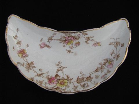 photo of crescent salad plates, antique English transferware china Staffordshire semi-porcelain #2