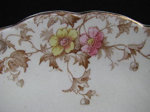 photo of crescent salad plates, antique English transferware china Staffordshire semi-porcelain #4