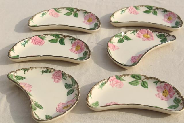 photo of crescent shaped salad plates / side dishes, vintage Franciscan Desert Rose #1