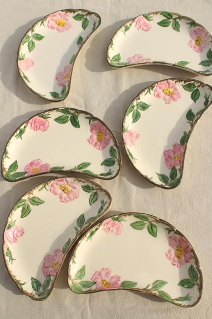 photo of crescent shaped salad plates / side dishes, vintage Franciscan Desert Rose #2