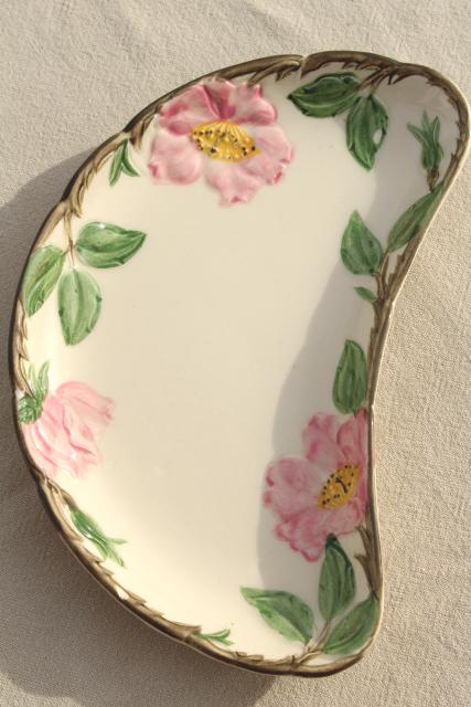 photo of crescent shaped salad plates / side dishes, vintage Franciscan Desert Rose #3