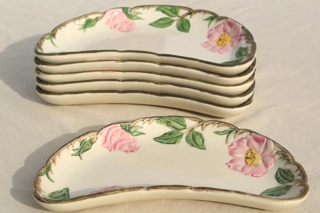 photo of crescent shaped salad plates / side dishes, vintage Franciscan Desert Rose #4