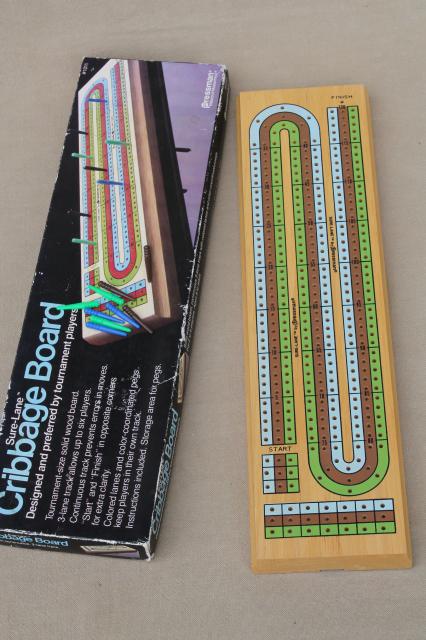 photo of cribbage board lot, 4 vintage wood   card game  boards w/ pegs Drueke #4