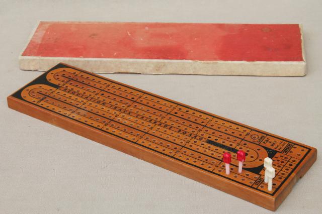 photo of cribbage board lot, 4 vintage wood   card game  boards w/ pegs Drueke #12