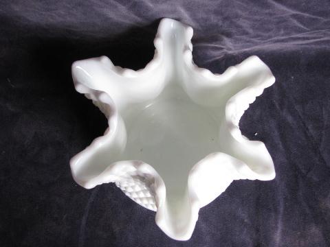 photo of crimped rose bowl vase, vintage Westmoreland english hobnail, white milk glass #2