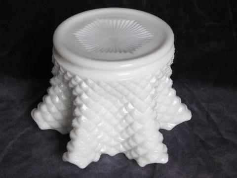 photo of crimped rose bowl vase, vintage Westmoreland english hobnail, white milk glass #3