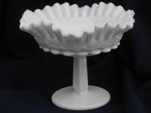 photo of crimped ruffle compote Westmoreland paneled grape vintage milk glass #1