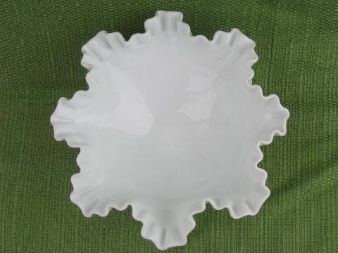 photo of crimped ruffle footed hobnail milk glass flower bowl, vintage Fenton #2