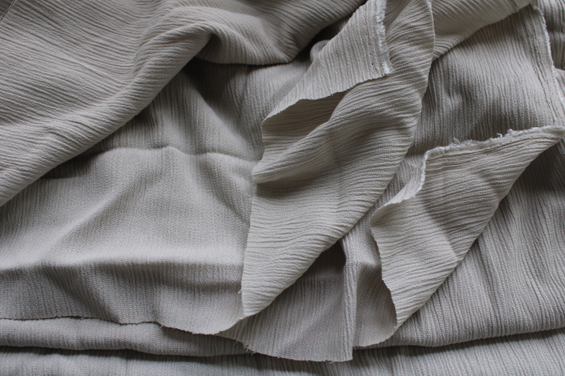 photo of crinkle texture poly rayon crepe fabric, soft neutral greige solid color material #3