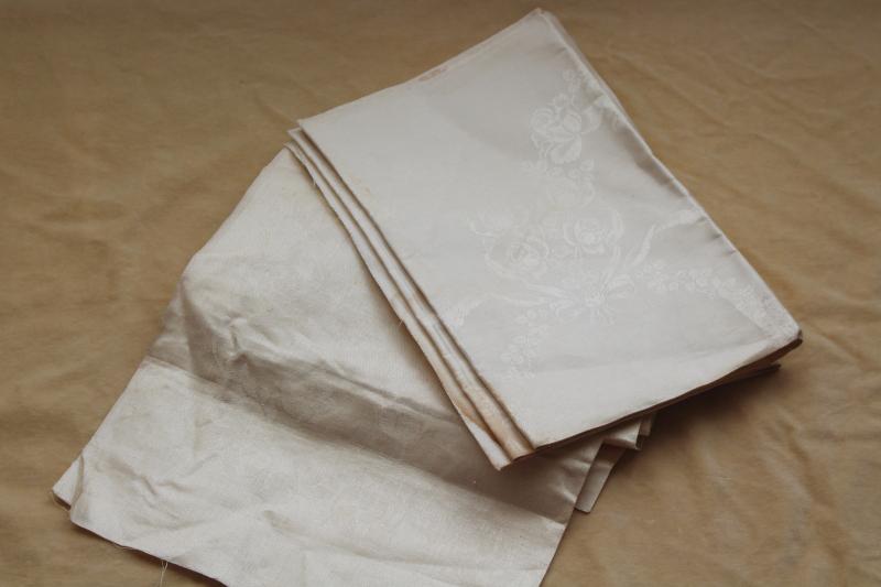 photo of crisp linen damask fabric unused vintage yardage for napkins or towels #1