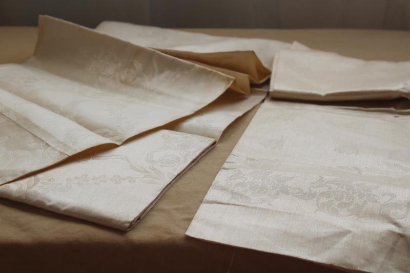 photo of crisp linen damask fabric unused vintage yardage for napkins or towels #5