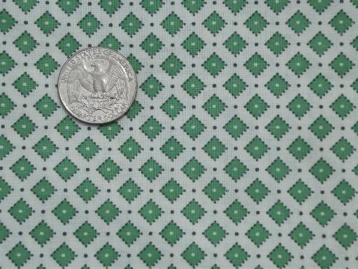 photo of crisp vintage 36 wide cotton fabric, small green and white squares print #1