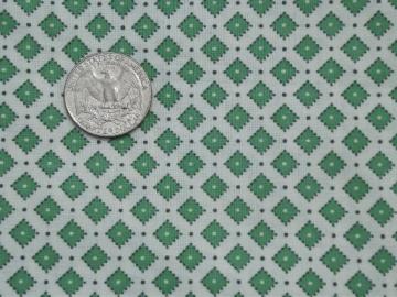 catalog photo of crisp vintage 36 wide cotton fabric, small green and white squares print