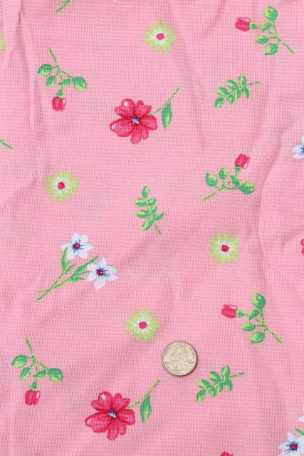 photo of crisp waffle weave checked cotton fabric, vintage floral on candy pink #2
