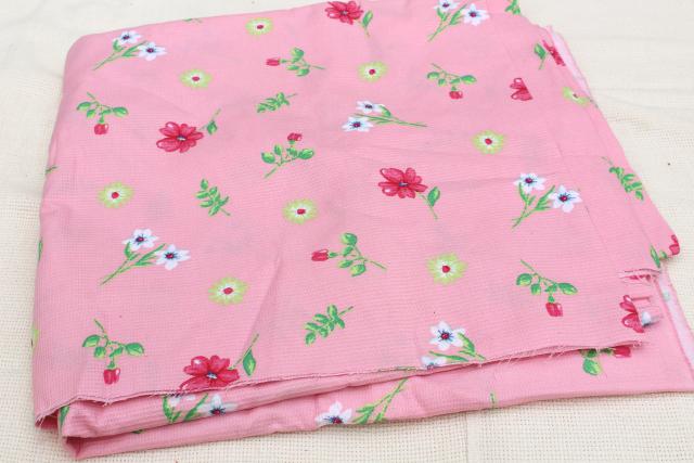 photo of crisp waffle weave checked cotton fabric, vintage floral on candy pink #4