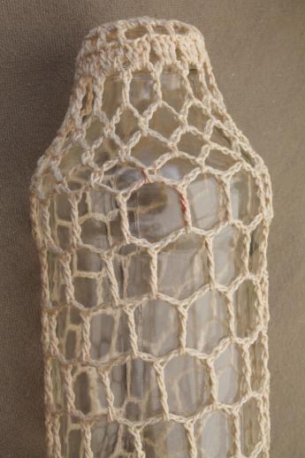 photo of crochet covered bottle, retro glass bottle vase w/ hippie style crocheted lace #4