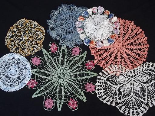 photo of crochet flower doily lot, vintage lace doilies butterfly and flowers #1