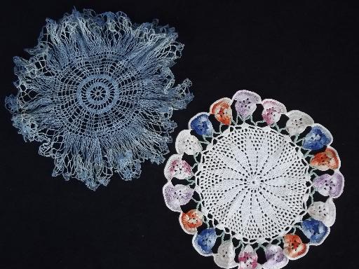 photo of crochet flower doily lot, vintage lace doilies butterfly and flowers #2