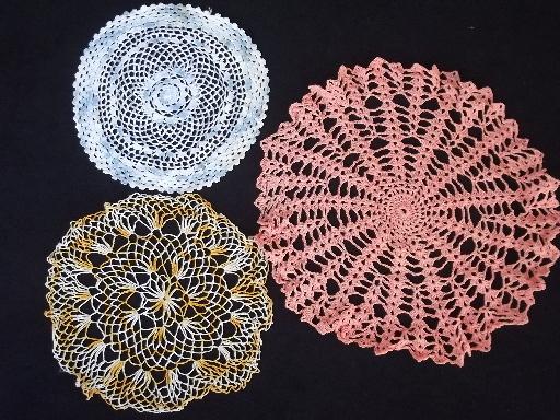 photo of crochet flower doily lot, vintage lace doilies butterfly and flowers #5