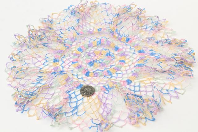 photo of crochet flower doily lot, vintage lace doilies pretty colored thread flowers #2