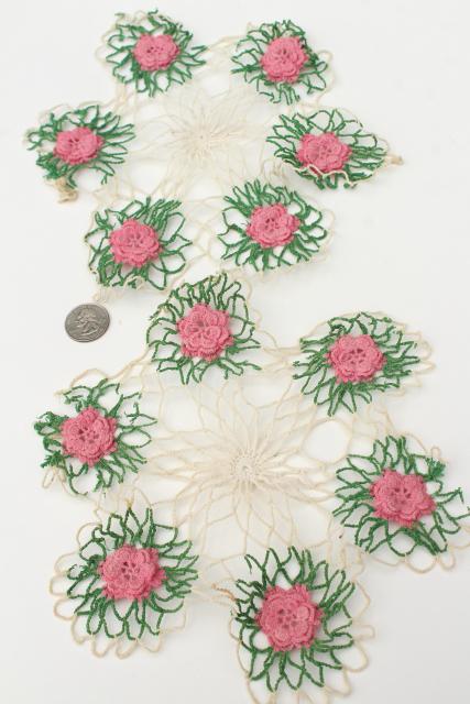 photo of crochet flower doily lot, vintage lace doilies pretty colored thread flowers #3