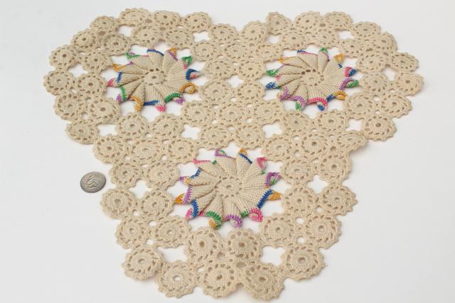 photo of crochet flower doily lot, vintage lace doilies pretty colored thread flowers #5