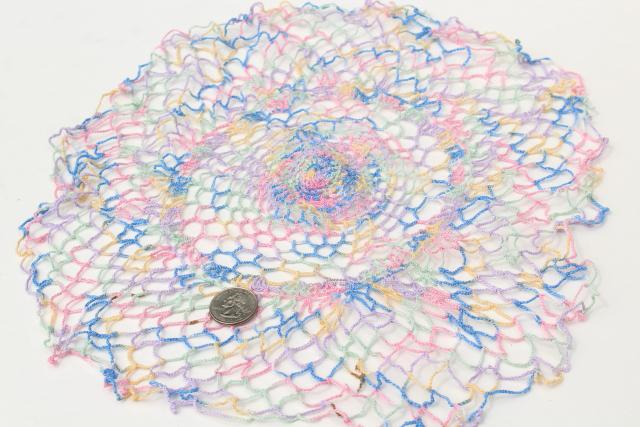 photo of crochet flower doily lot, vintage lace doilies pretty colored thread flowers #11