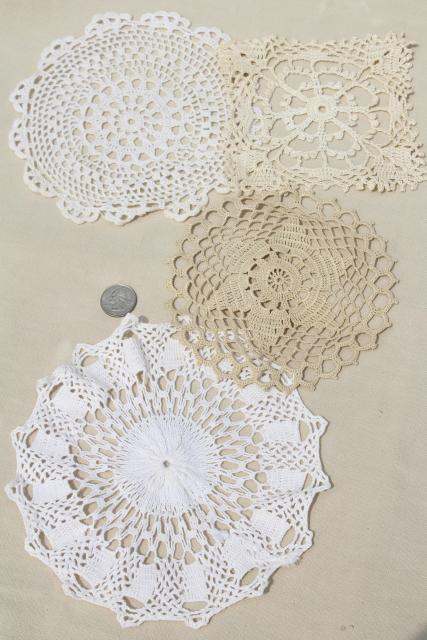 photo of crochet flower doily lot, vintage lace doilies pretty colored thread flowers #12