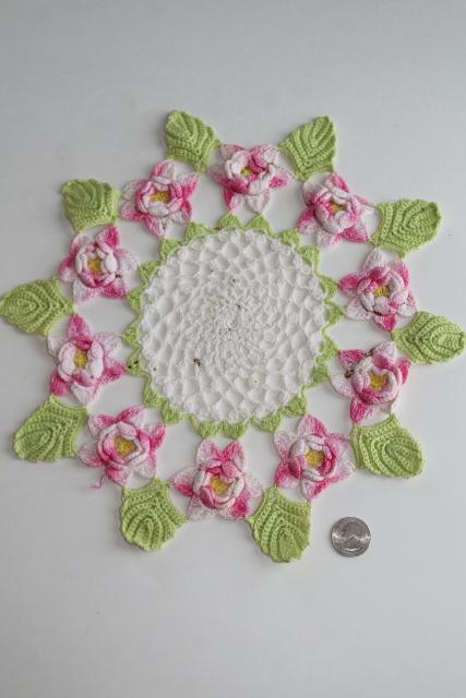 photo of crochet flower doily lot, vintage lace doilies pretty colored thread flowers #2